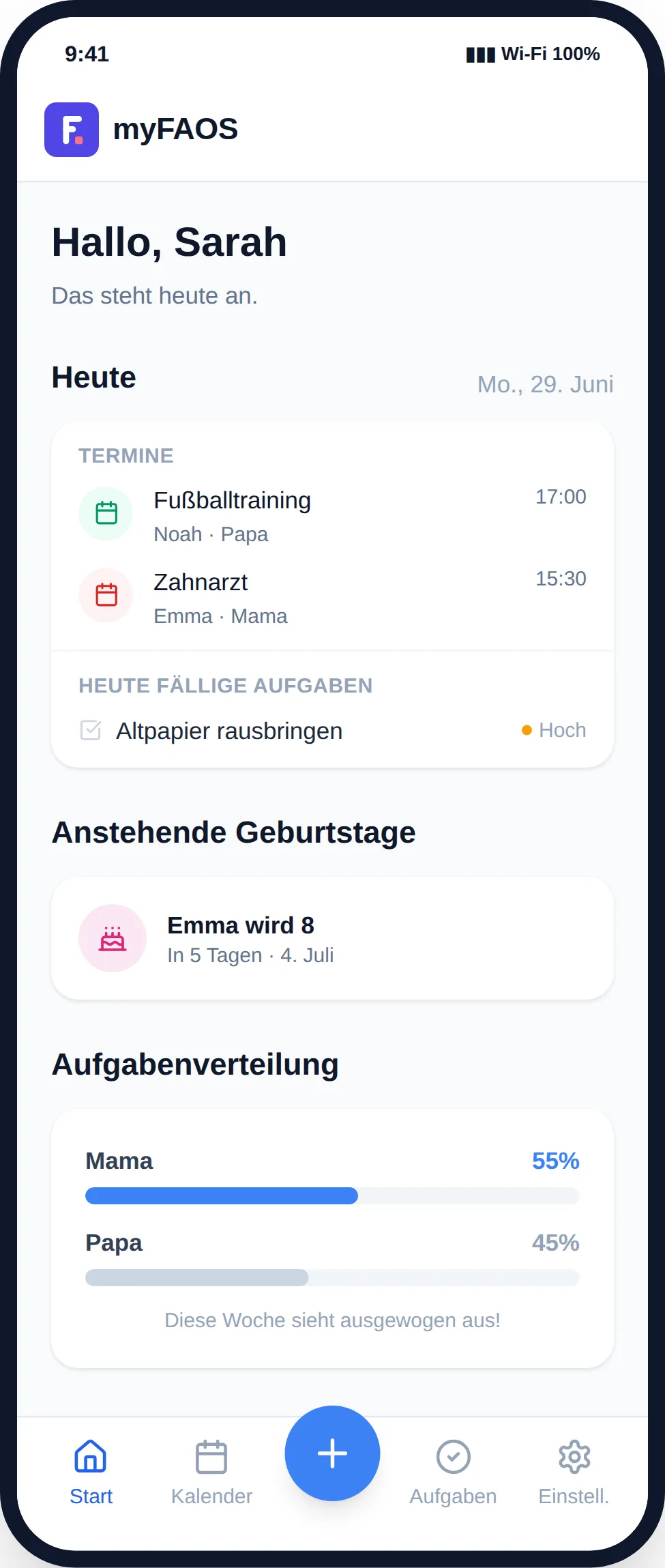 myFAOS dashboard on a phone
