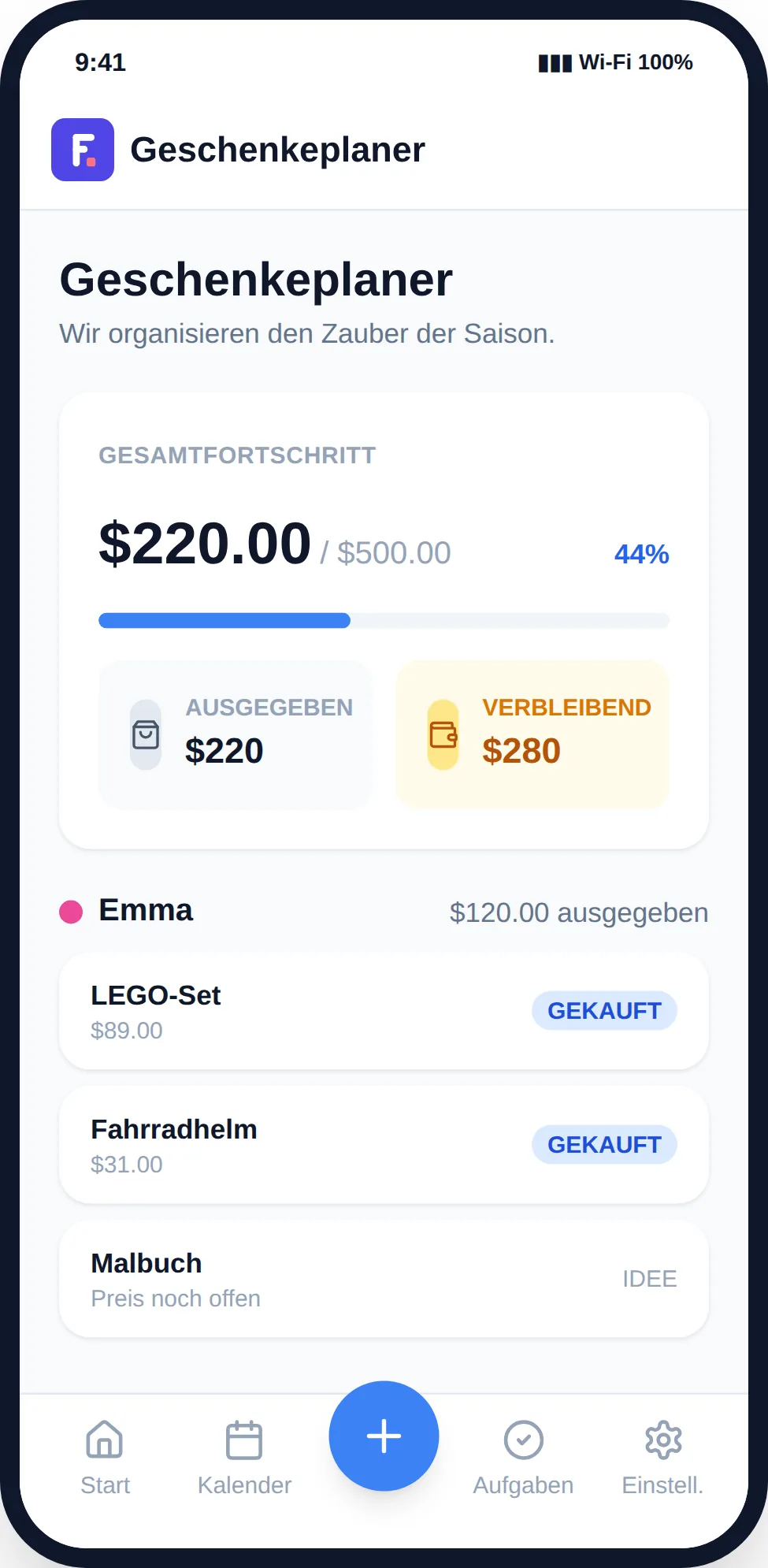 Gift ideas & budget, tracked